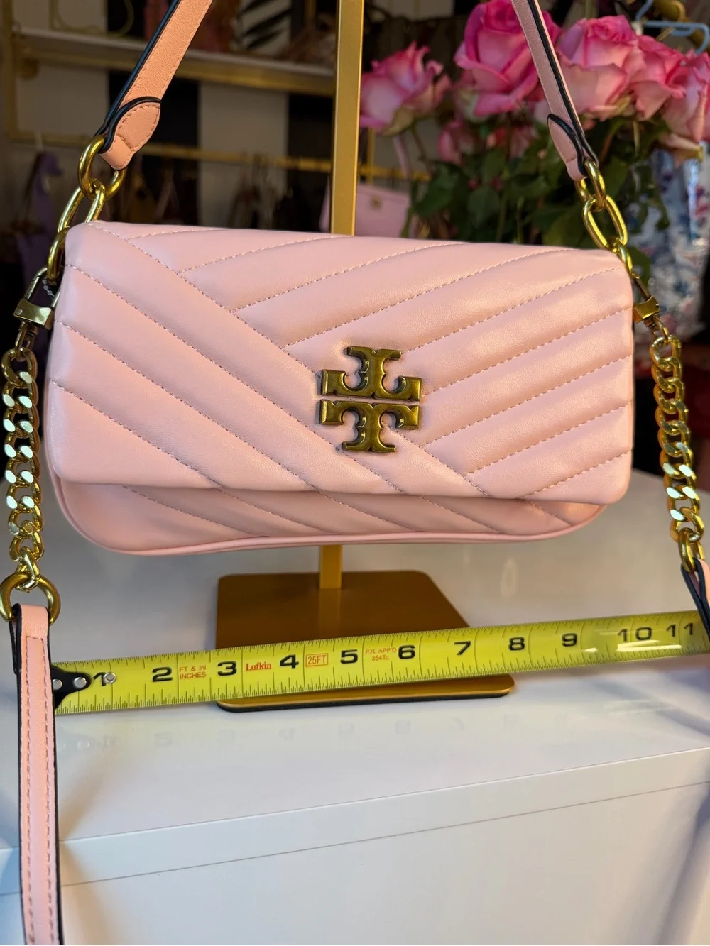 Tory Burch Kira Chevron Small Flap Pink Gold Shoulder Bag Logo 💕🛍️
